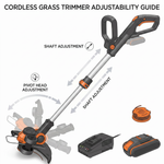 cordless trimmer with 90 degree pivot head for hard to reach areas
