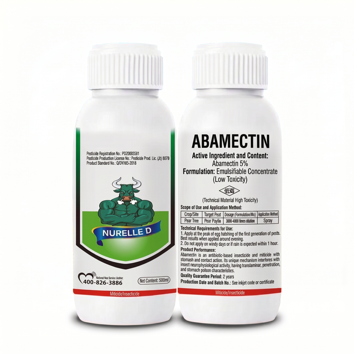 Abamectin 5% emulsifiable concentrate designed to manage mites and leaf-feeding insects in agricultural crops.