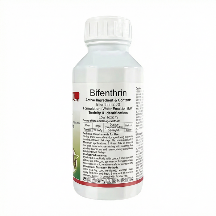 Bifenthrin 2.5% aqueous emulsion provides effective control of leaf-feeding insects in vegetables, fruits, and field crops.