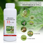 Powerful dual-action insecticide combining Bifenthrin and Thiamethoxam for effective control of sucking and chewing pests in vegetable and chilli crops.