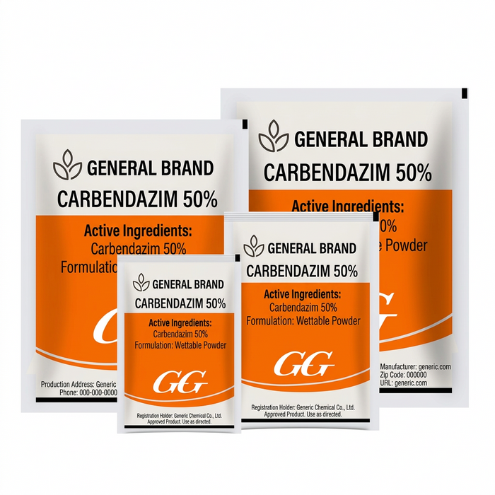 Carbendazim 50% WP fungicide powder for systemic disease control in rice, cereals, and other crops.