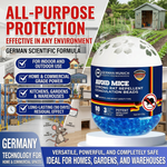 Close-up of powerful loose mouse killer gel packaging, designed for household and outdoor use.