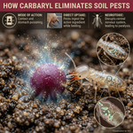Granular formulation for easy and precise application around plants, trees, and garden beds to control soil pests.