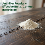 Ant killer powder acting as an effective repellent and bait to control black, red, and yellow ants.