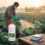 Lambda-Cyhalothrin 5% ME is ideal for controlling caterpillars and moths in crops like cabbage, tomato, chili, and brinjal.