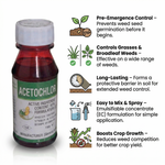 Acetochlor 50% EC herbicide providing long-lasting pre-emergence weed control for healthy crop development.