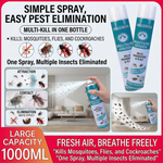 Household insecticide aerosol spray for instant mosquito, fly, and cockroach control.