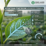 Sino-Agri Nitenpyram-Pymetrozine advanced formula pesticide packaging with leaf illustration.