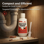 Sprinkling 30g insecticide powder in office corners to control flying insects and ants.