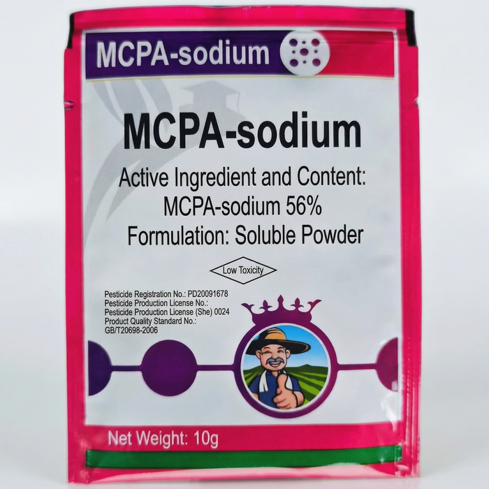 MCPA-Sodium 56% herbicide in soluble powder form for broadleaf weed management in wheat and cereal crops.