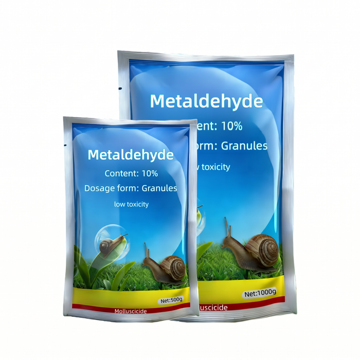 Close-up view of Metaldehyde 10% G granules for effective slug and snail control in gardens and crops.