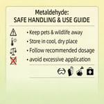 Metaldehyde 10% G granules scattered in garden soil around young plants, providing long-lasting protection against slugs and snails.
