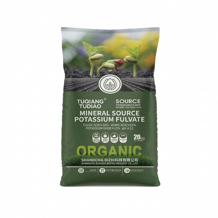Bag of mineral potassium fertilizer with fulvic acid for root strengthening and soil improvement