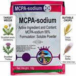MCPA-Sodium 56% soluble powder offering targeted weed control for healthy cereal crop growth.