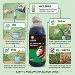 Glyphosate ammonium salt formula targeting weeds from leaves to roots for complete control.