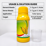Glyphosate, Atrazine, and Pyrithione work together to ensure thorough weed suppression and long-lasting results.