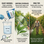Wettable powder formulation ensures easy mixing and even application, providing thorough coverage against fungal diseases.