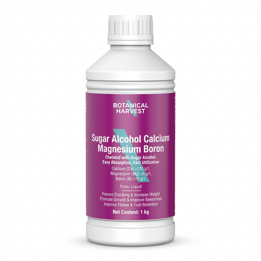 Chelated foliar fertilizer with calcium, magnesium, and boron for fruit and vegetable plants